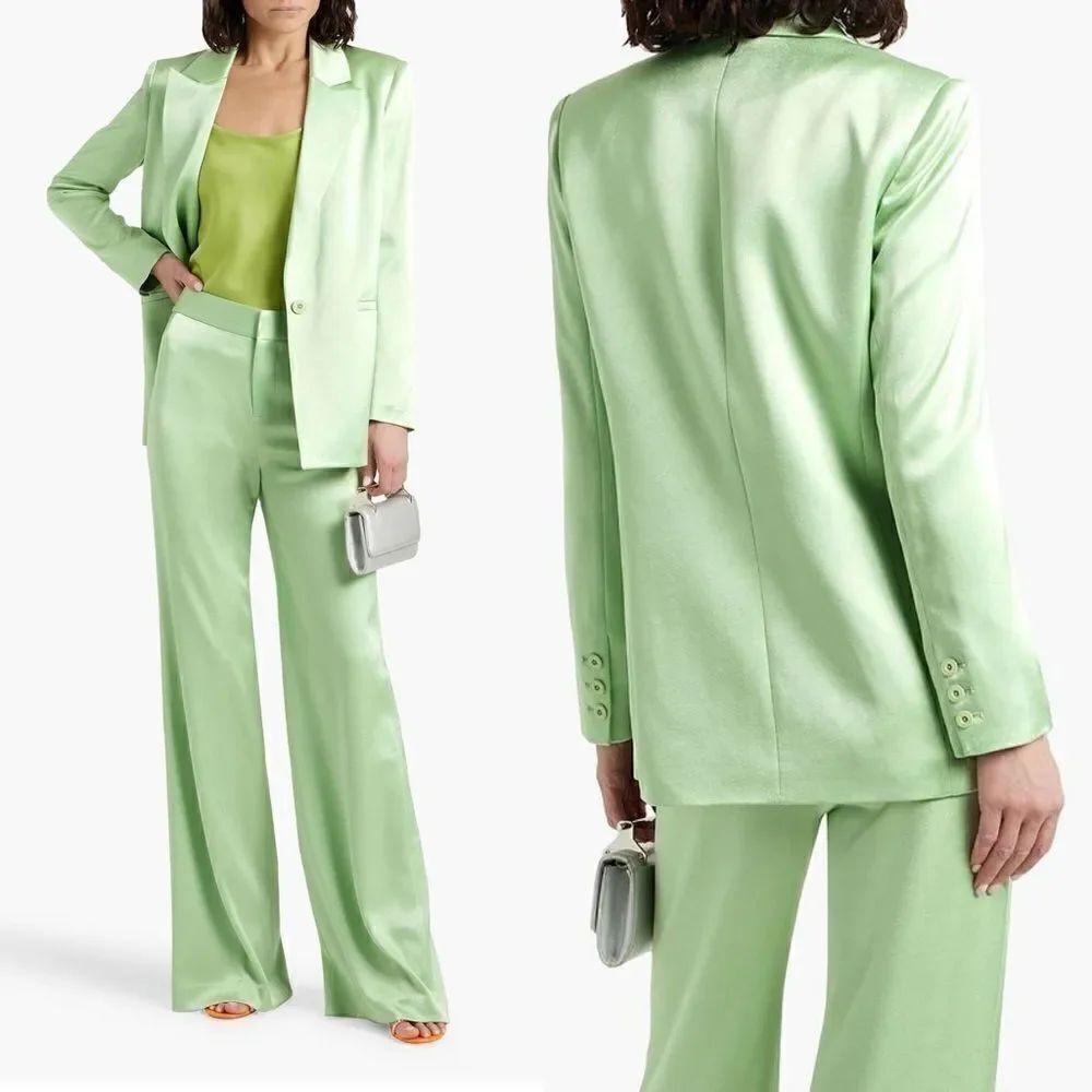 NWT Alice + Olivia Denny Satin Green Blazer Crepe Size 6